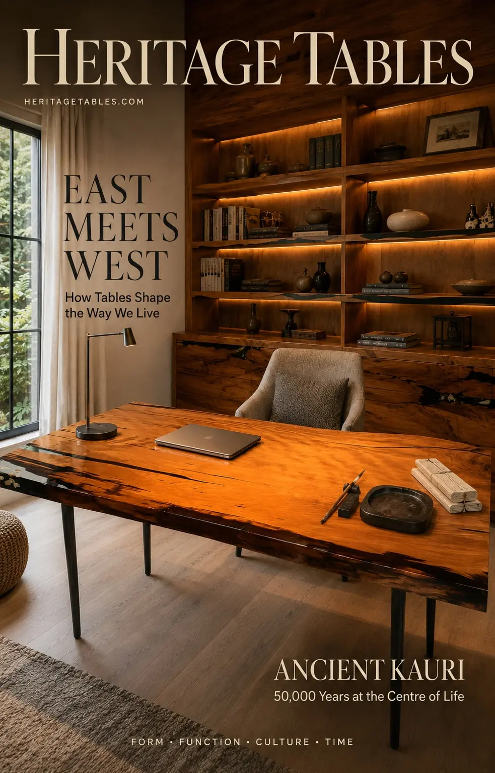 Heritage Tables Issue 01 cover featuring an Ancient Kauri writing table